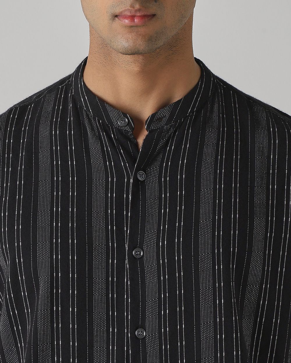 Black Dobby Stripe Slim Fit Casual Shirt