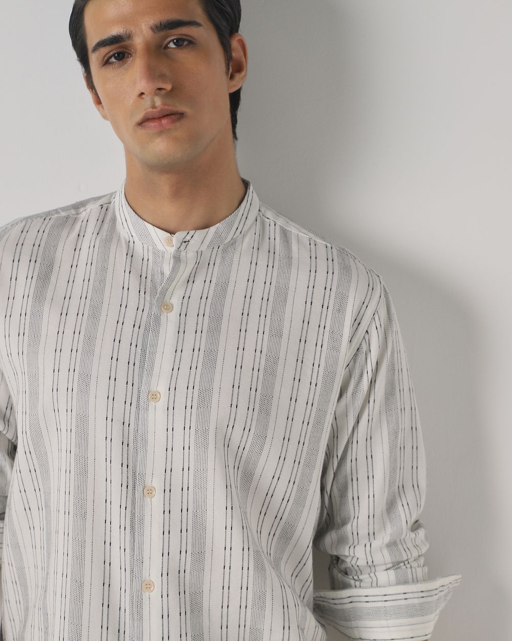 White Dobby Stripe Slim Fit Casual Shirt