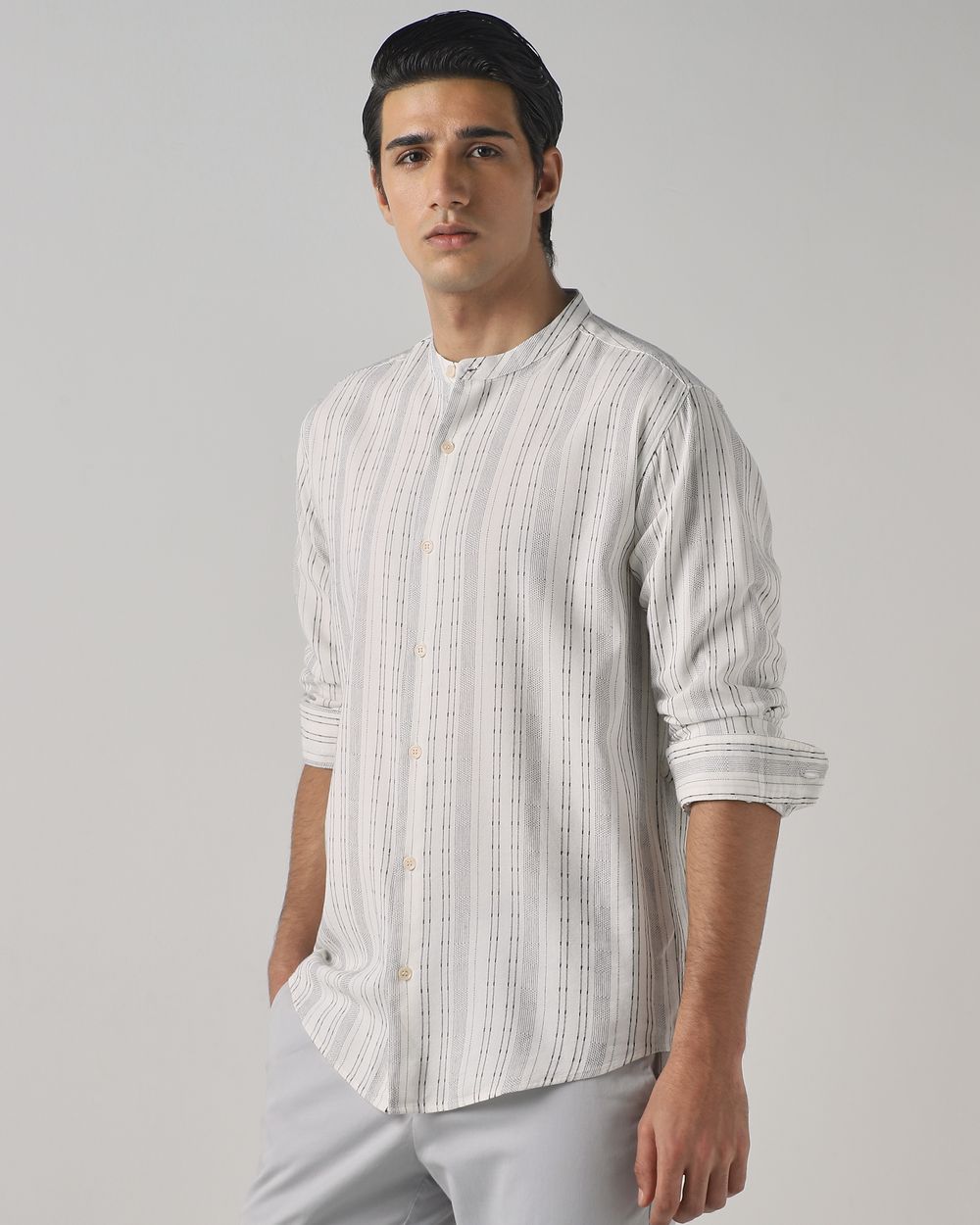 White Dobby Stripe Slim Fit Casual Shirt
