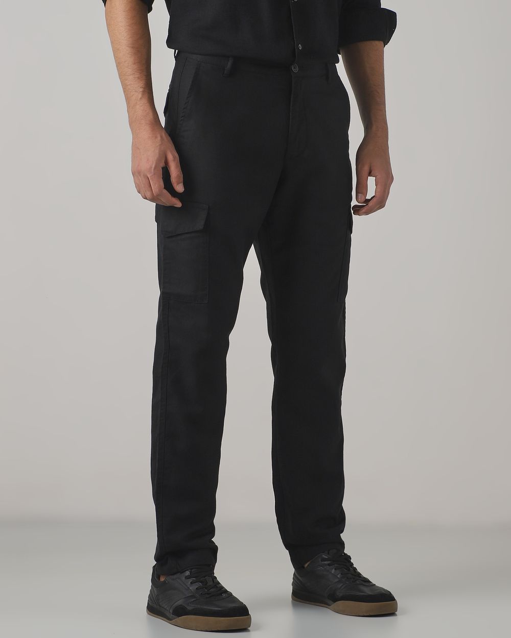 Black Slim Fit Cotton Cargos