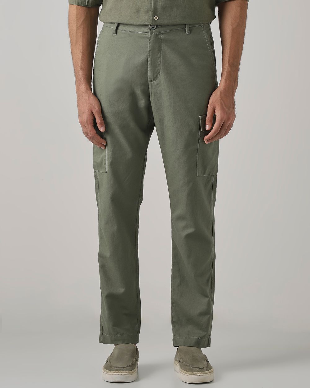 Light Olive Slim Fit Cotton Cargos