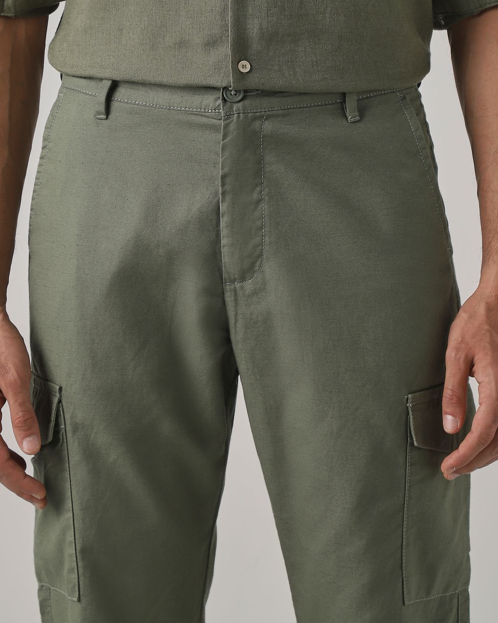 Light Olive Slim Fit Cotton Cargos