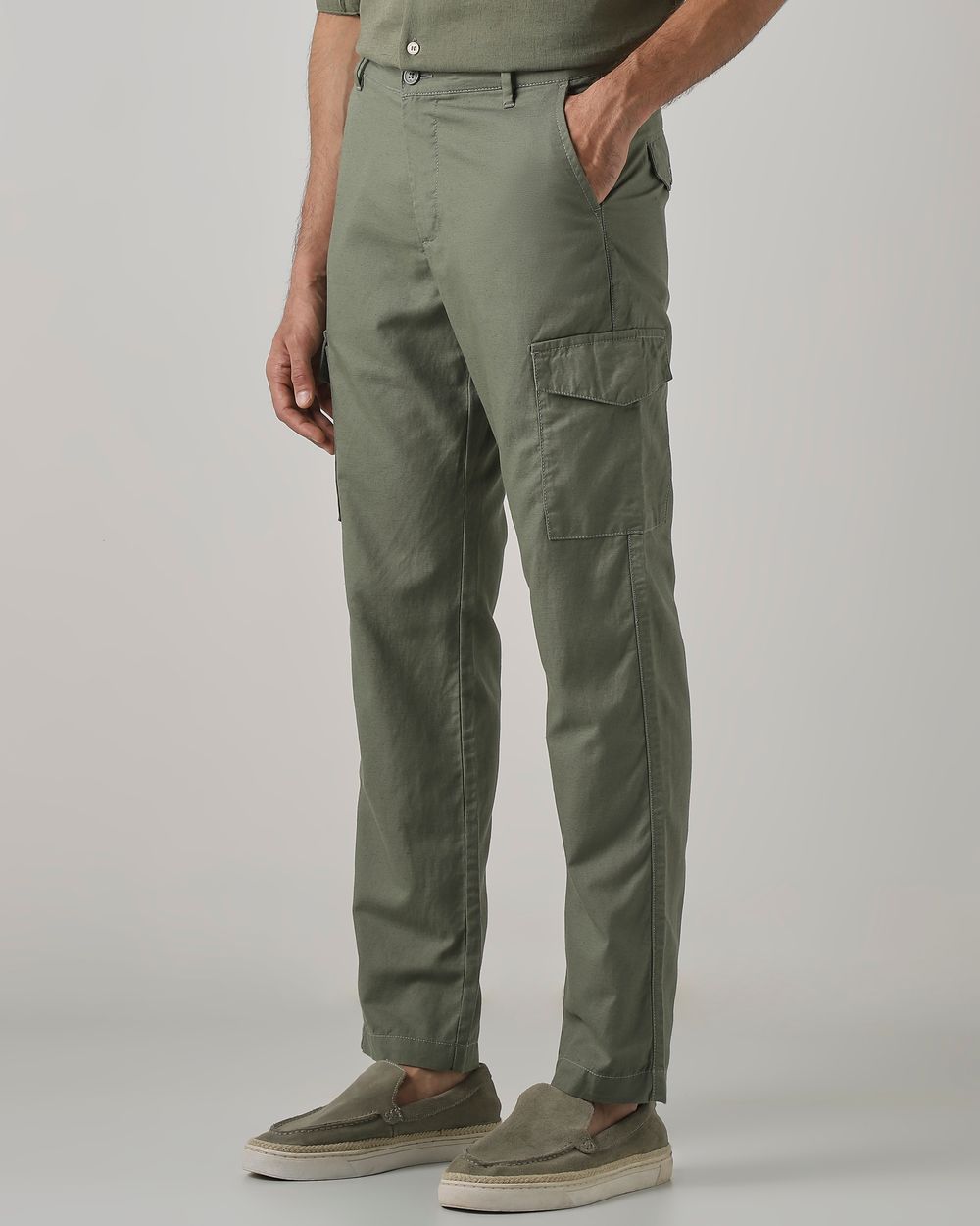 Light Olive Slim Fit Cotton Cargos