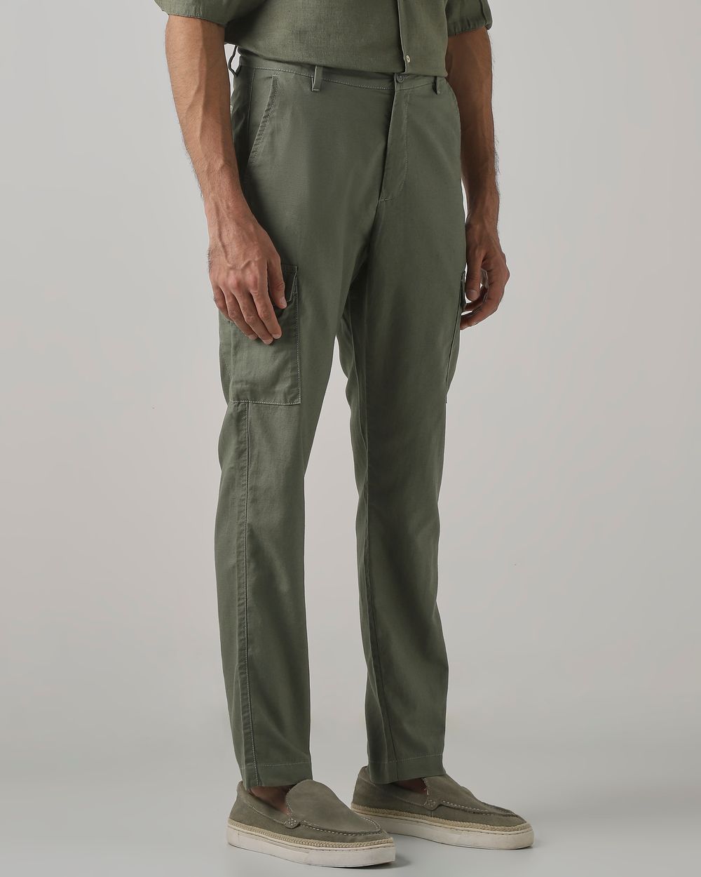 Light Olive Slim Fit Cotton Cargos