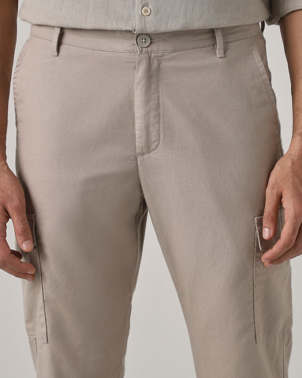 Beige Slim Fit Cotton Cargos