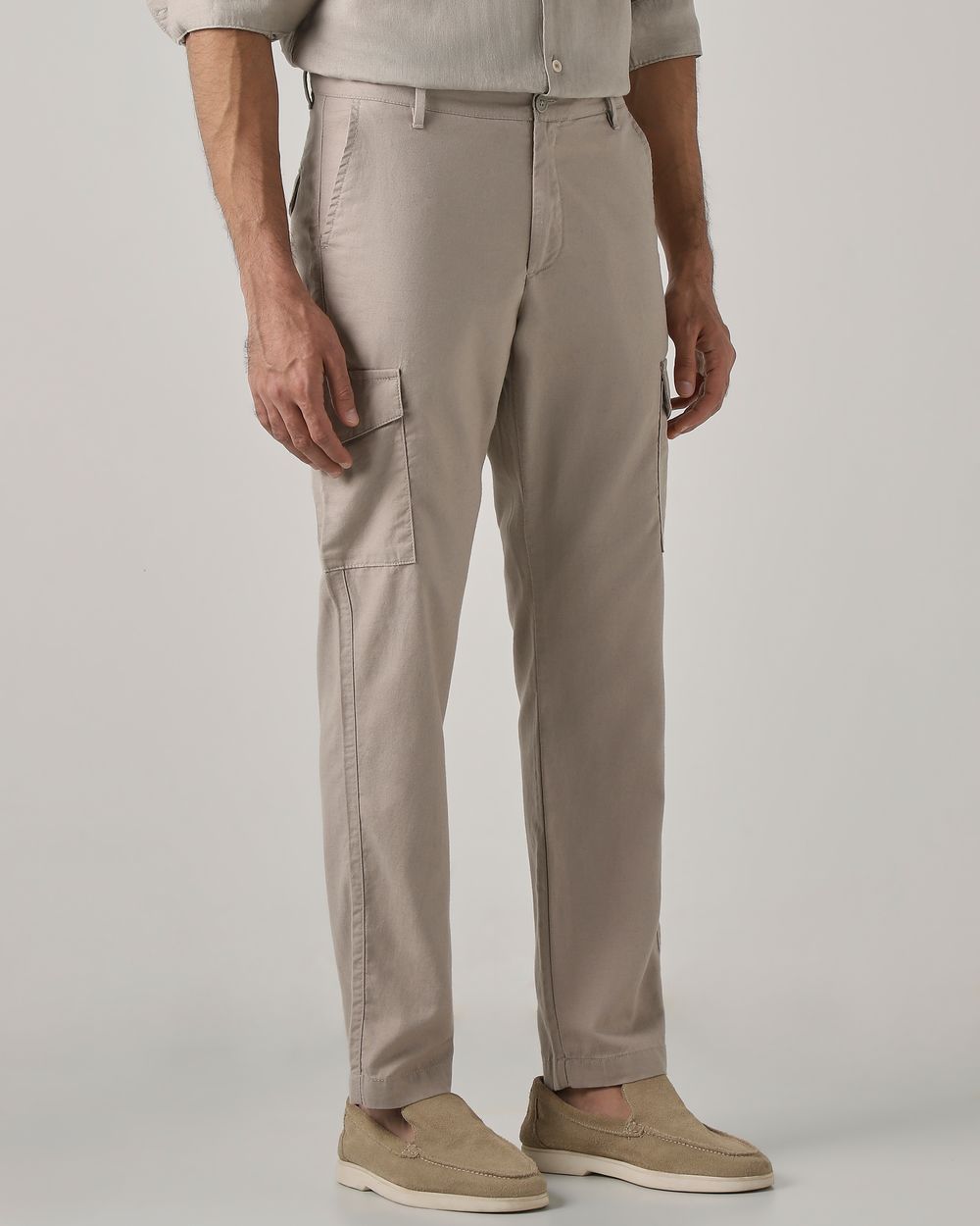 Beige Slim Fit Cotton Cargos