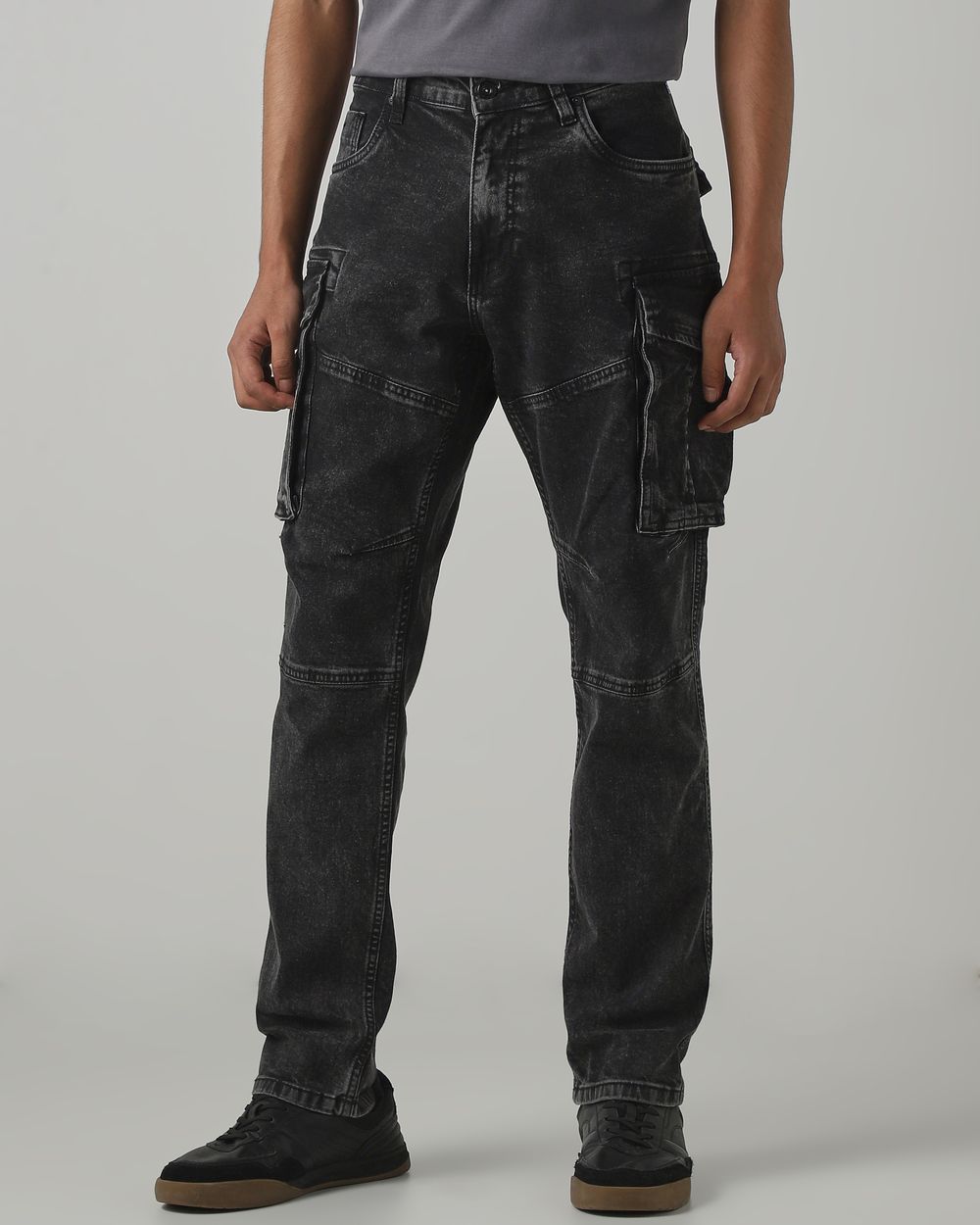 Black Slim Fit Cotton Cargos