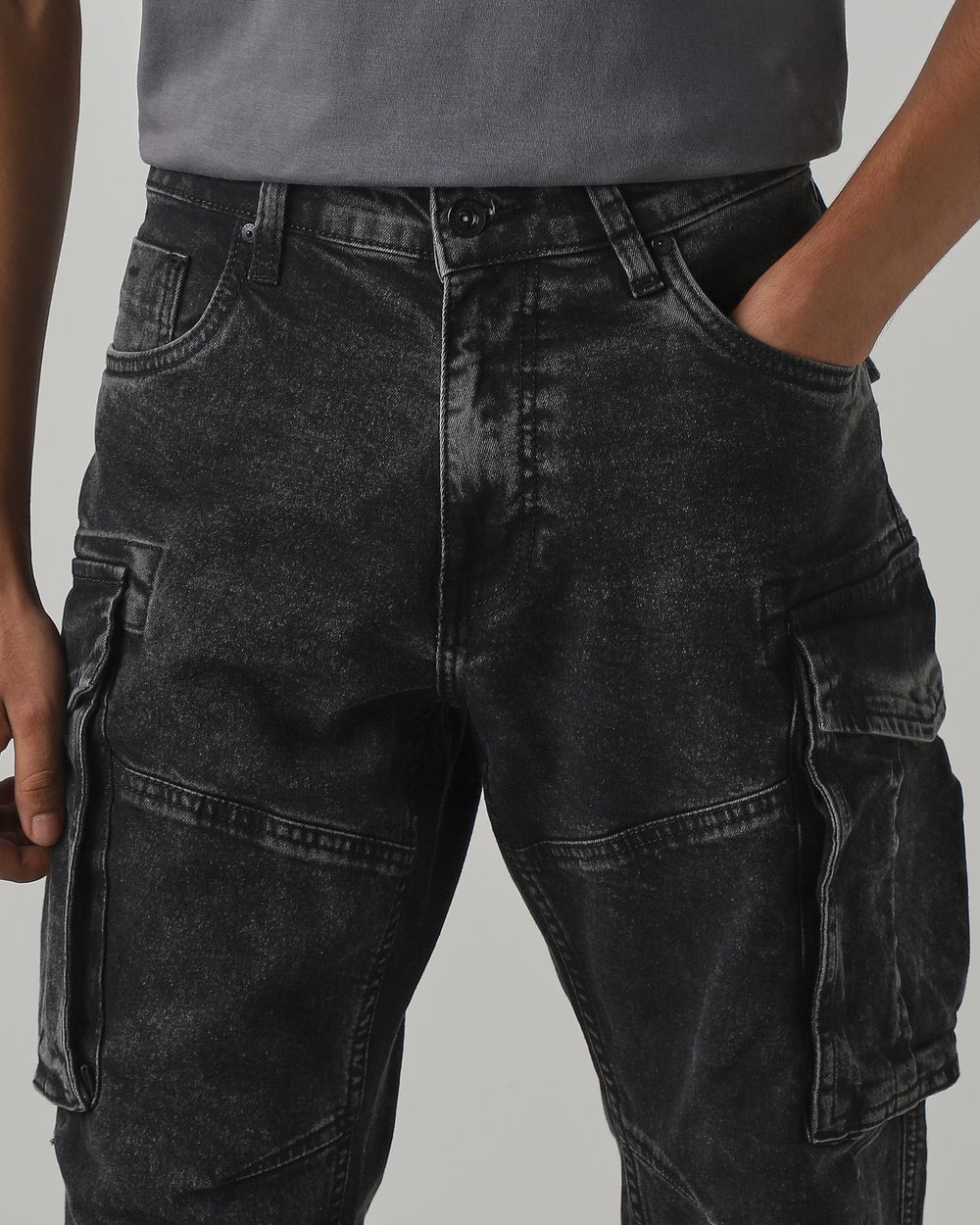 Black Slim Fit Cotton Cargos