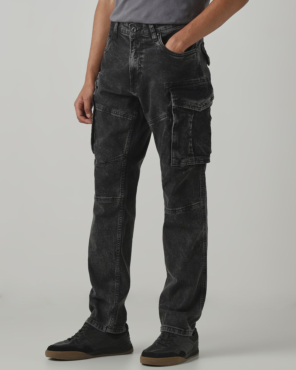 Black Slim Fit Cotton Cargos