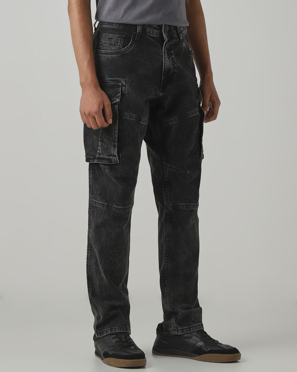 Black Slim Fit Cotton Cargos