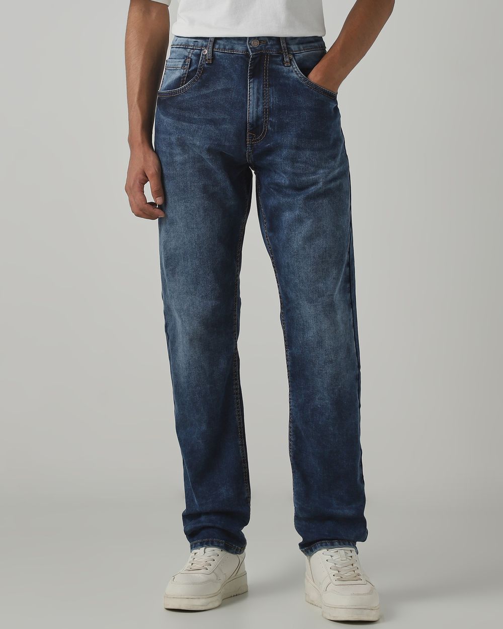 Dark Indigo Blue Loose Straight Fit Original Stretch