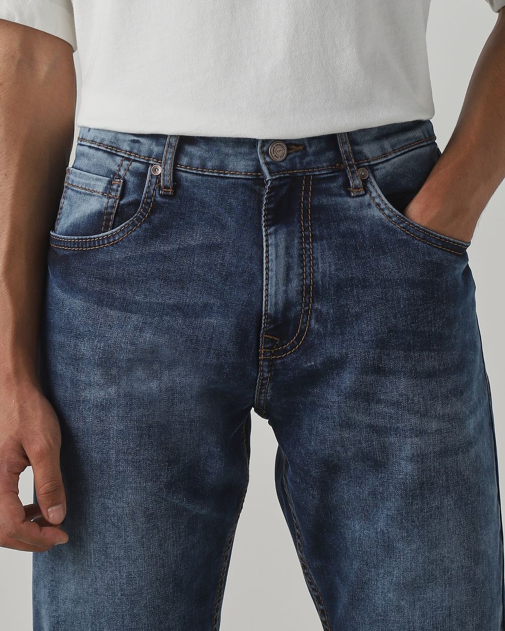 Dark Indigo Blue Loose Straight Fit Original Stretch