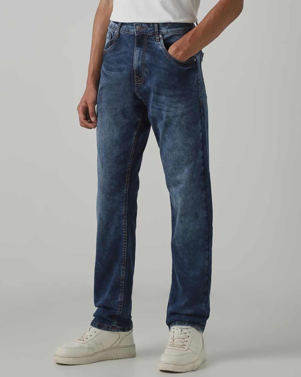Dark Indigo Blue Loose Straight Fit Original Stretch