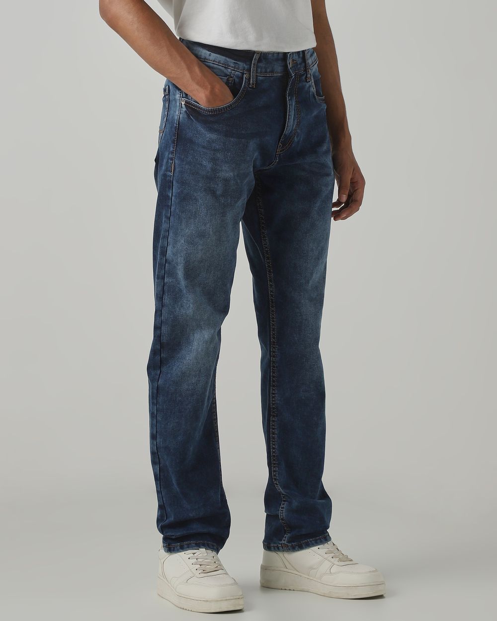 Dark Indigo Blue Loose Straight Fit Original Stretch
