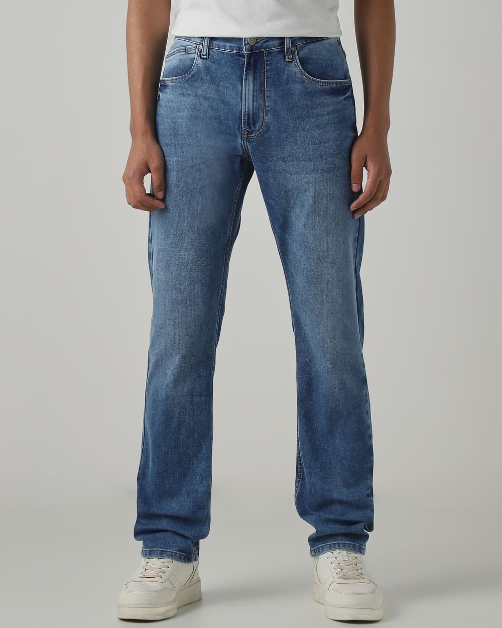 Mid Blue Relaxed Straight Fit Original Stretch