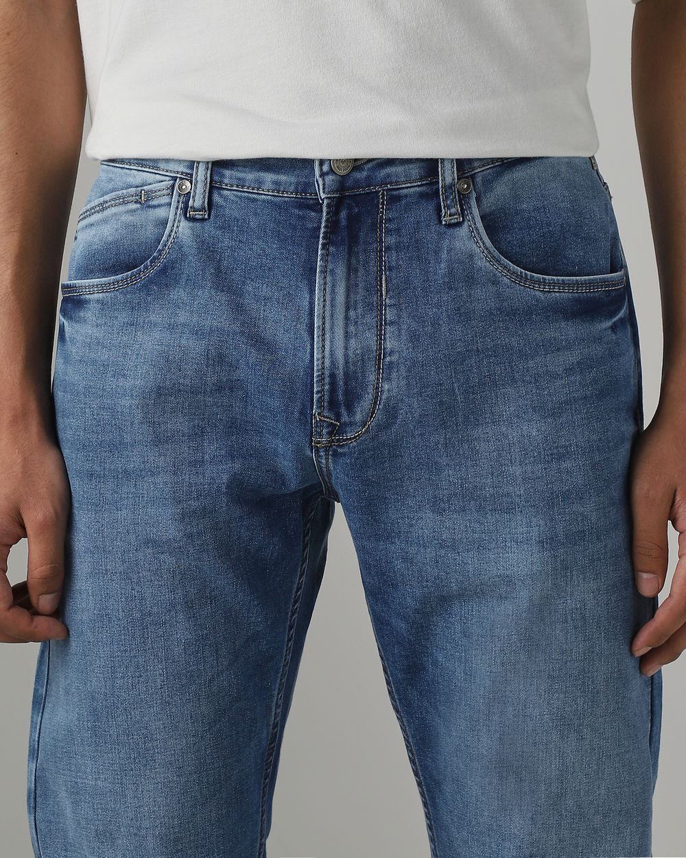 Mid Blue Relaxed Straight Fit Original Stretch