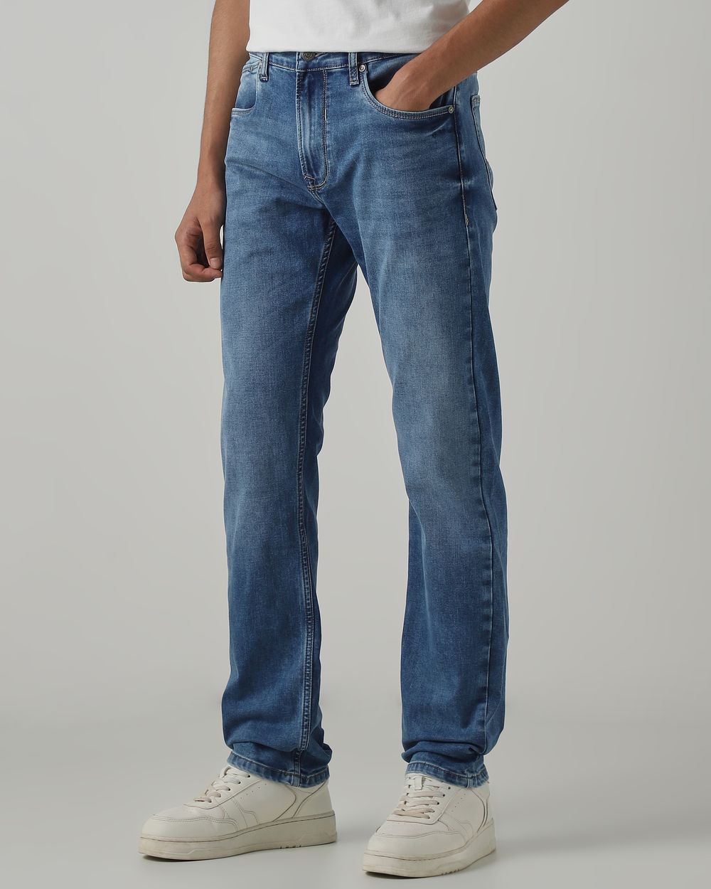 Mid Blue Relaxed Straight Fit Original Stretch