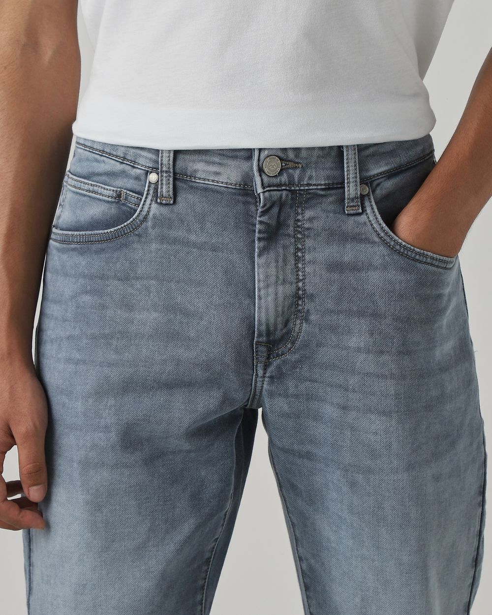 Grey Straight Fit Denim Deluxe Stretch