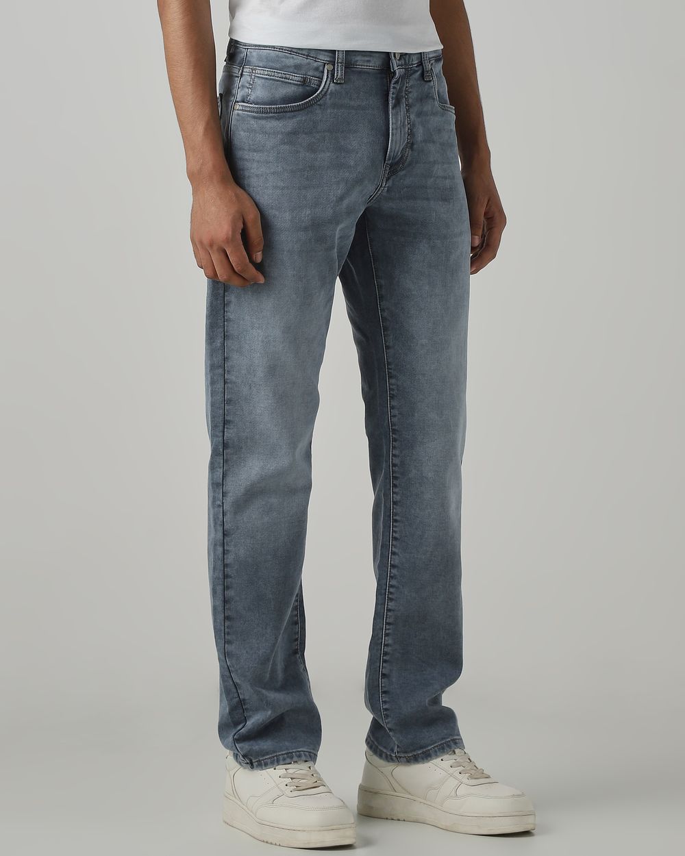 Grey Straight Fit Denim Deluxe Stretch