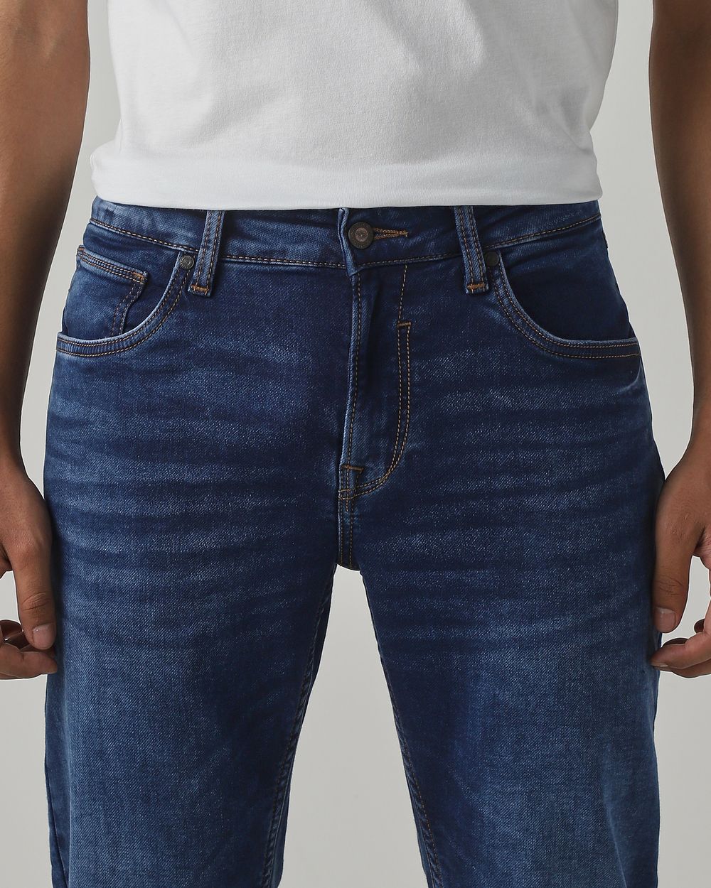 Dark Indigo Blue Ankle Length Denim Deluxe Stretch