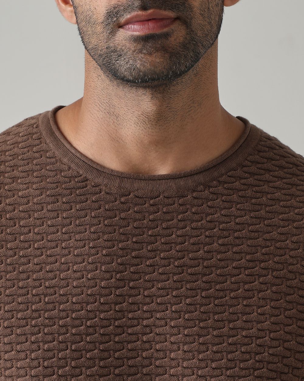 Brown Textured Slim Fit Flatknit
