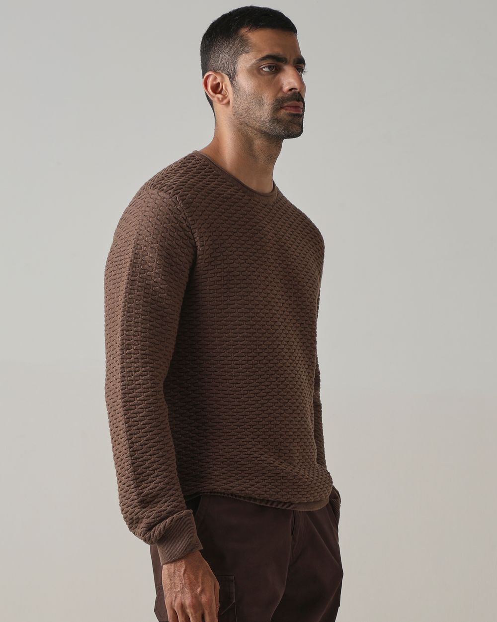 Brown Textured Slim Fit Flatknit