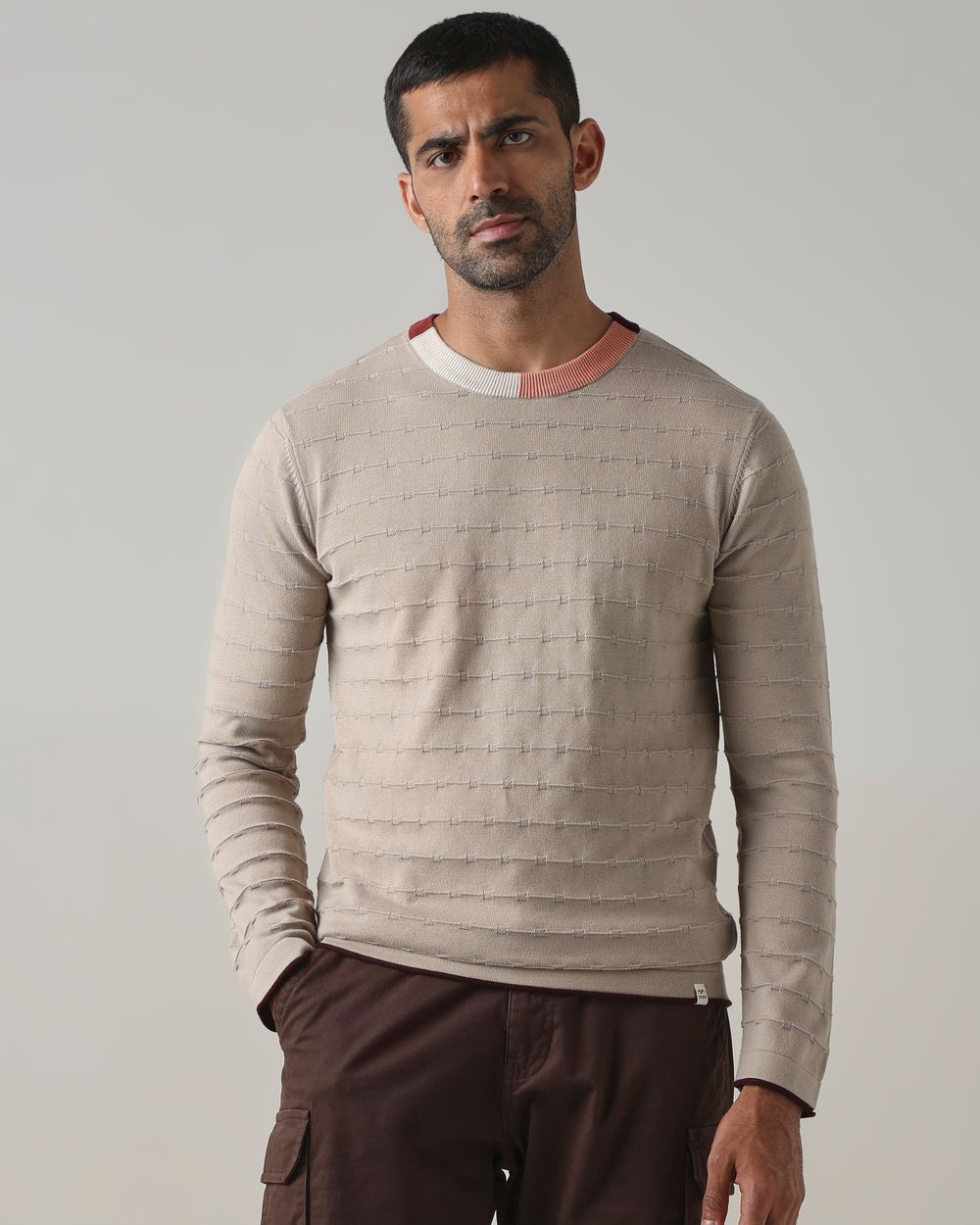 Stone Color-Blocked Slim Fit Flatknit