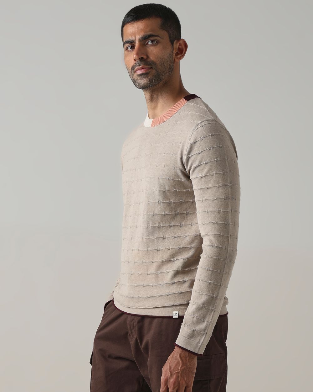 Stone Color-Blocked Slim Fit Flatknit
