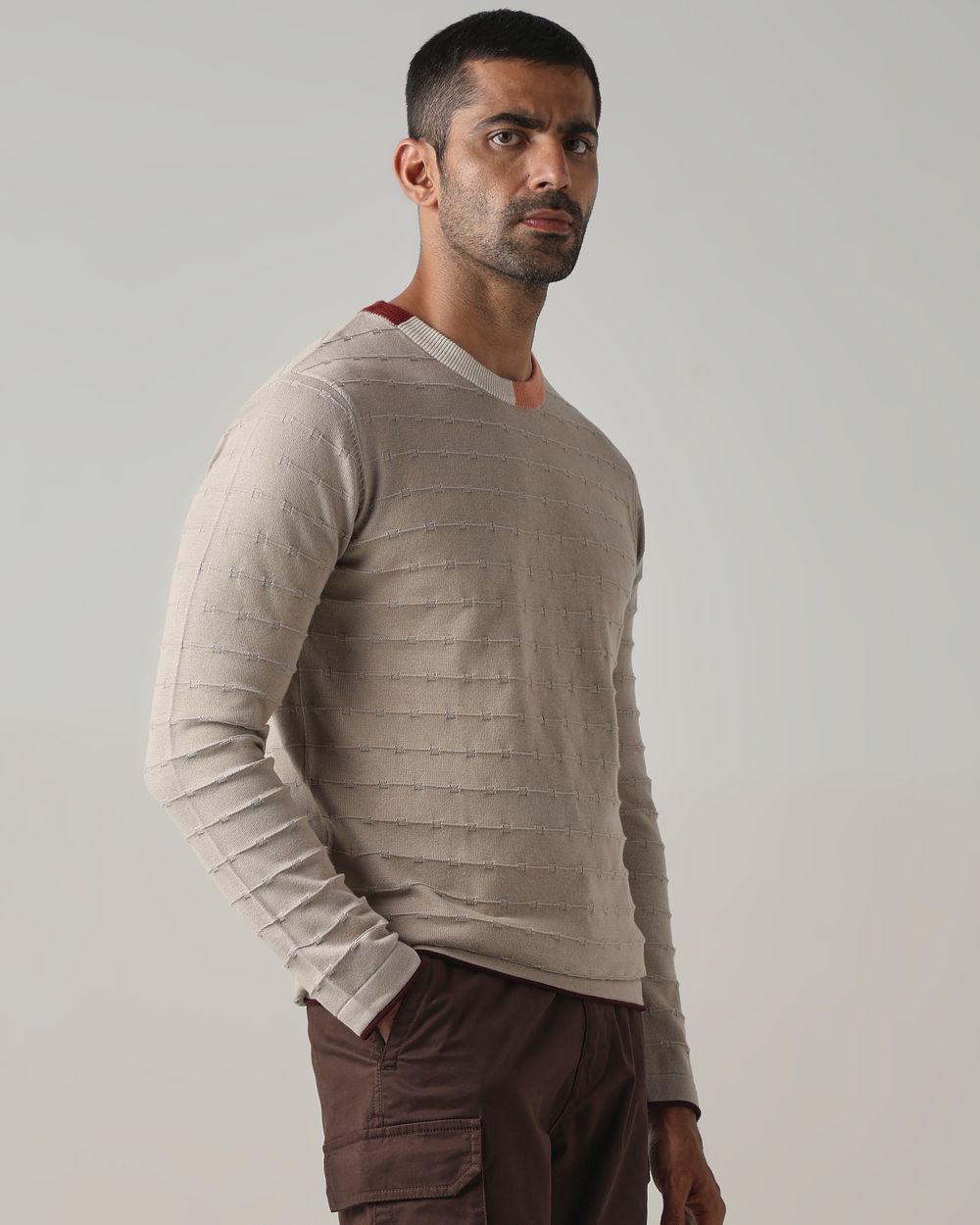 Stone Color-Blocked Slim Fit Flatknit
