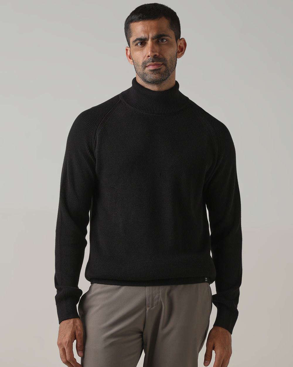 Black Turtle Neck Slim Fit Flatknit