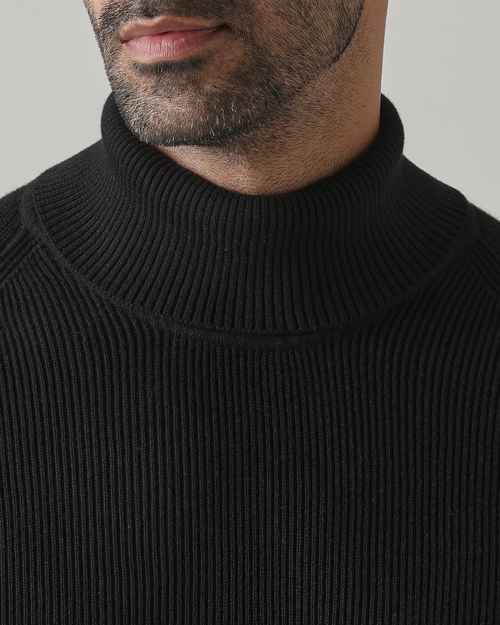 Black Turtle Neck Slim Fit Flatknit