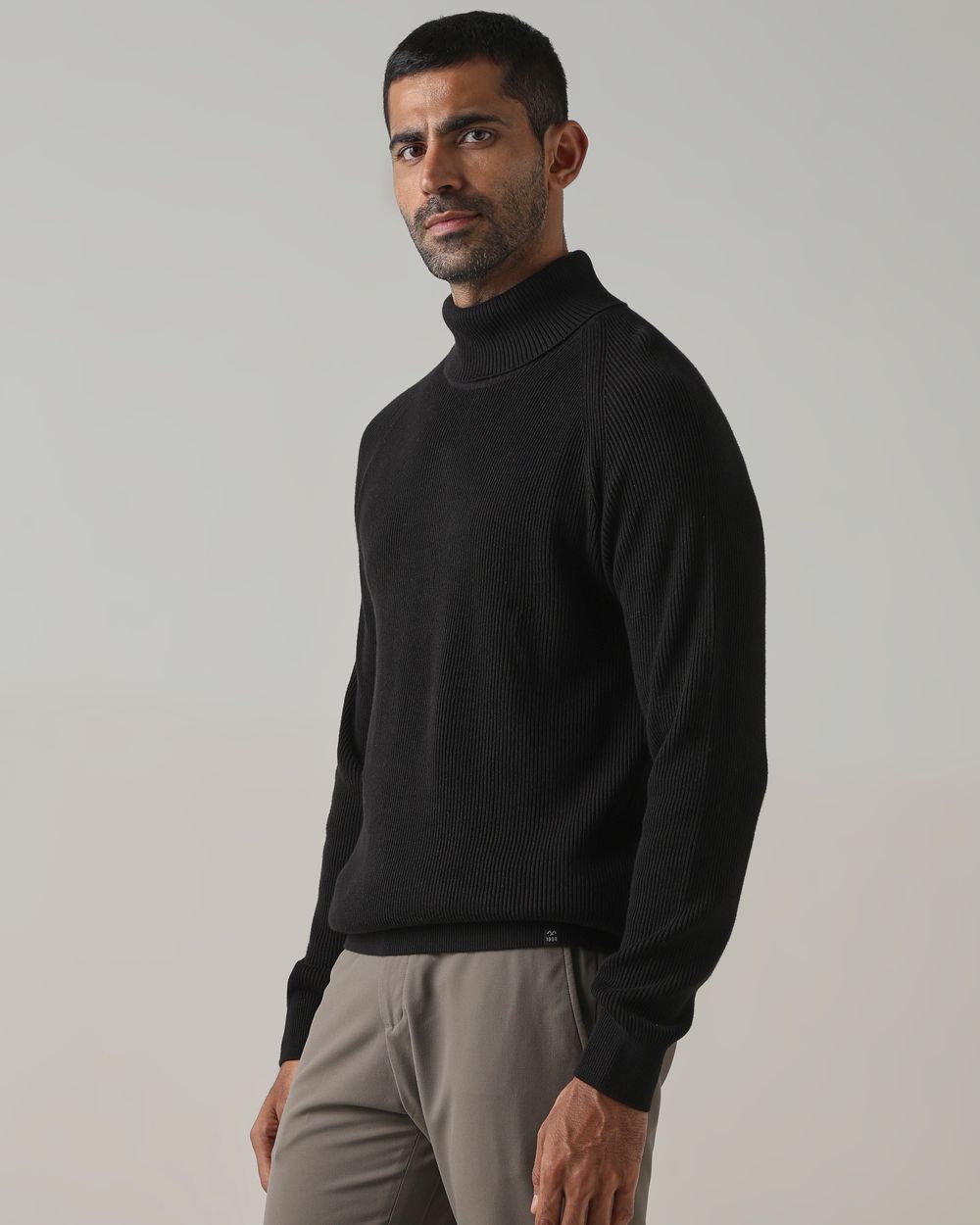 Black Turtle Neck Slim Fit Flatknit