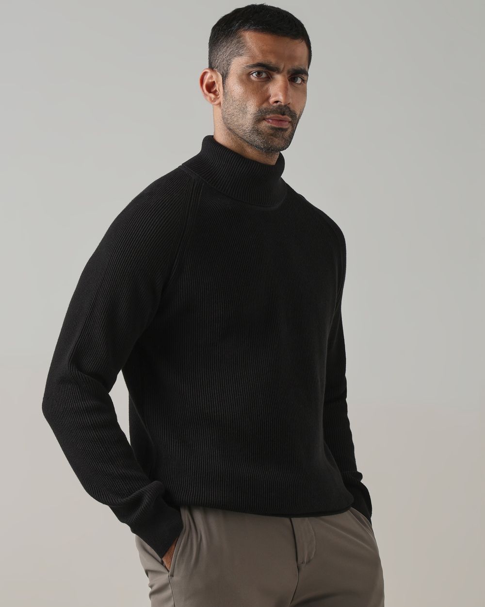 Black Turtle Neck Slim Fit Flatknit