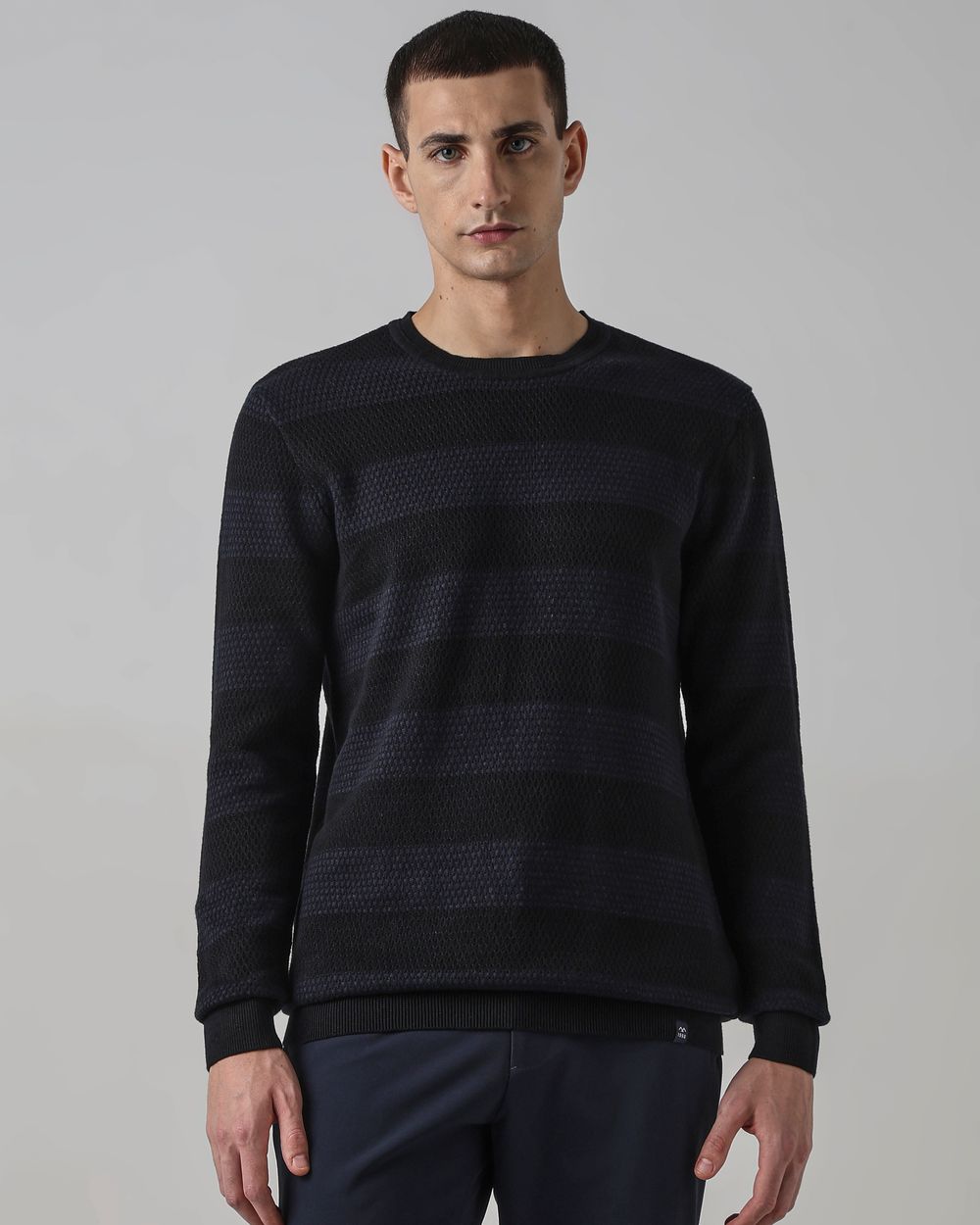 Navy Textured Slim Fit Flatknit
