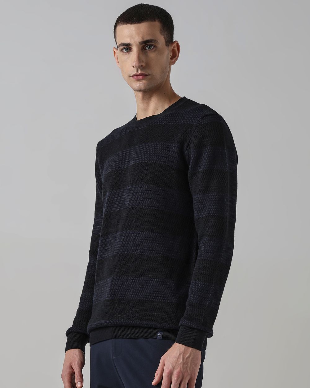 Navy Textured Slim Fit Flatknit