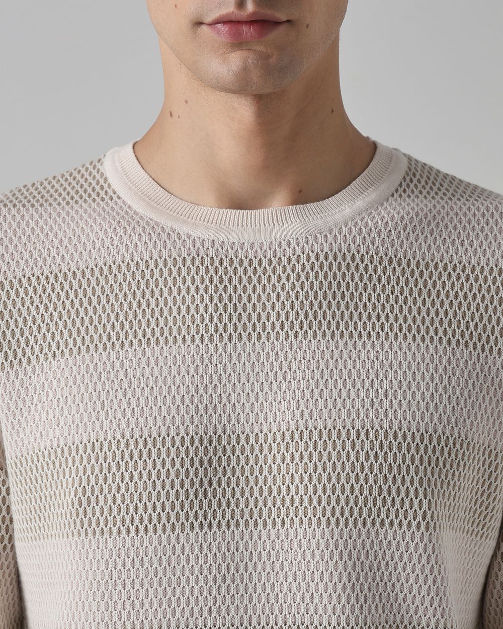 Beige Textured Slim Fit Flatknit
