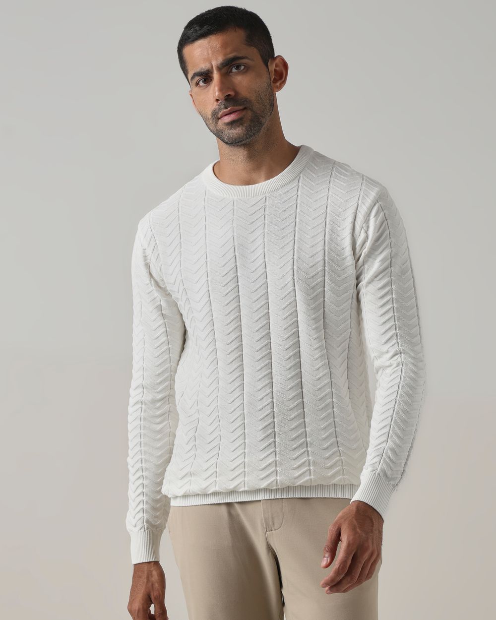 White Chevron Slim Fit Flatknit