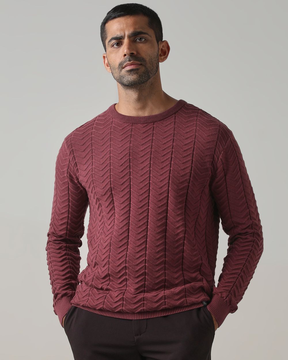 Plum Chevron Slim Fit Flatknit