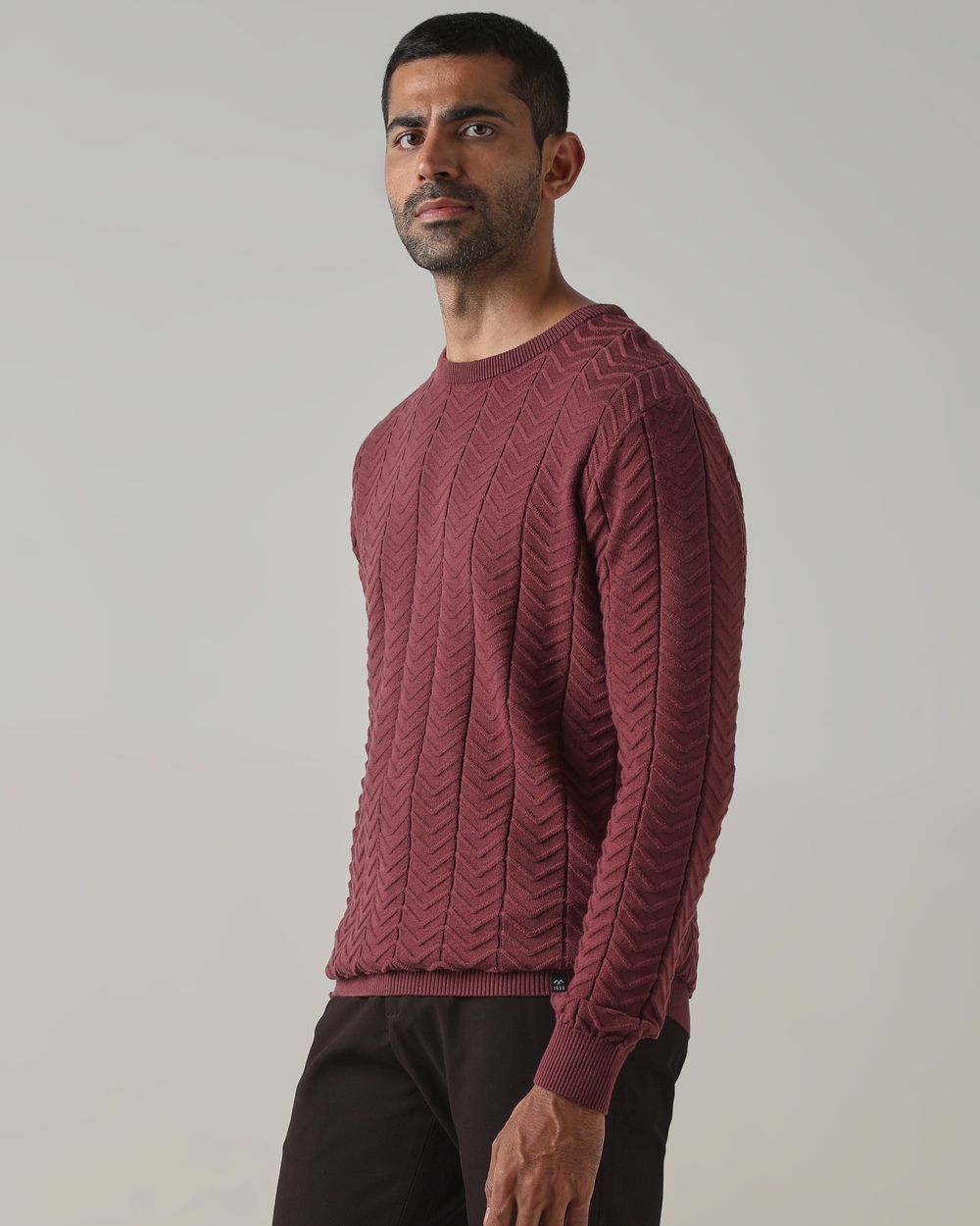 Plum Chevron Slim Fit Flatknit