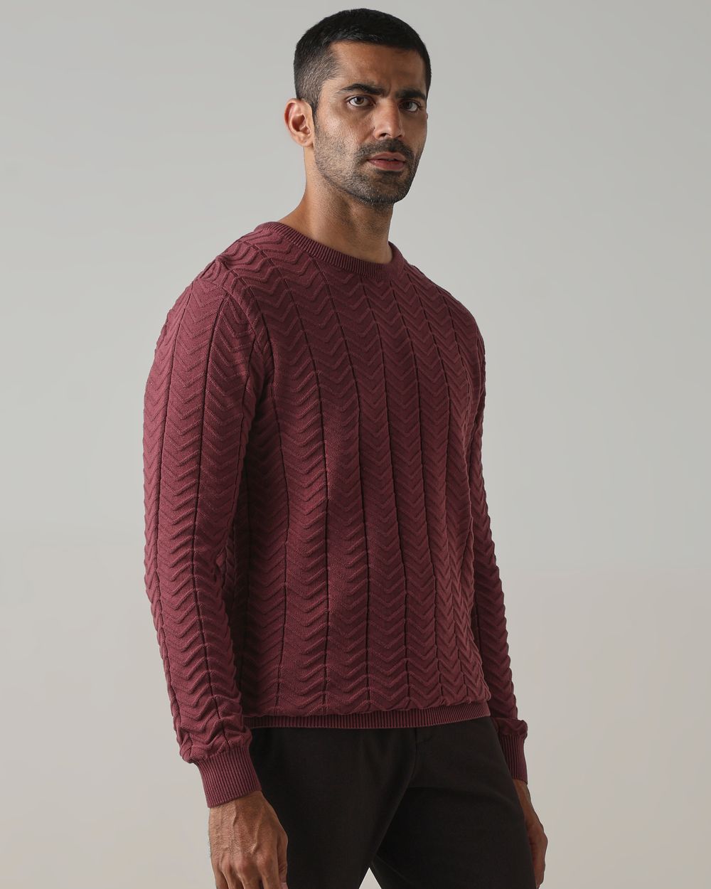Plum Chevron Slim Fit Flatknit