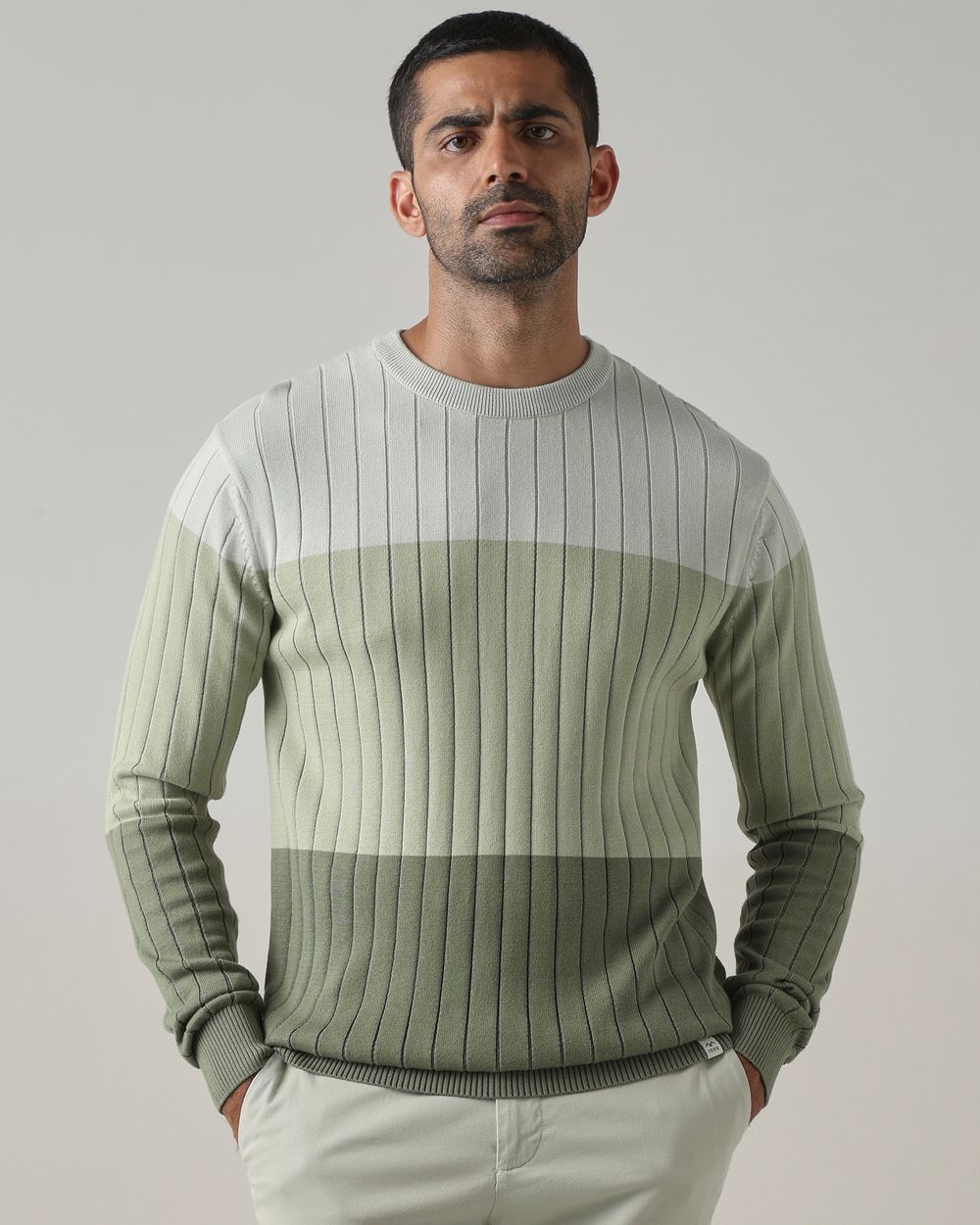 Sage Color-Blocked Slim Fit Flatknit