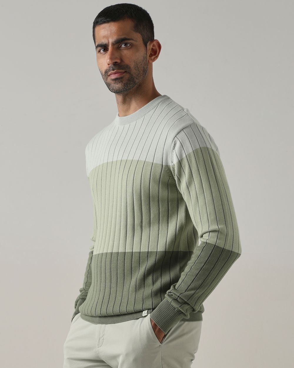 Sage Color-Blocked Slim Fit Flatknit