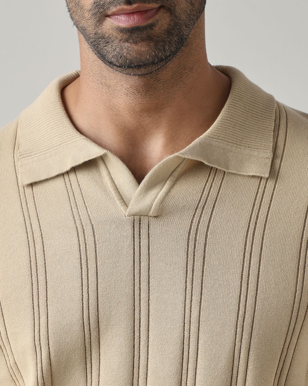 Beige Textured Slim Fit Flatknit
