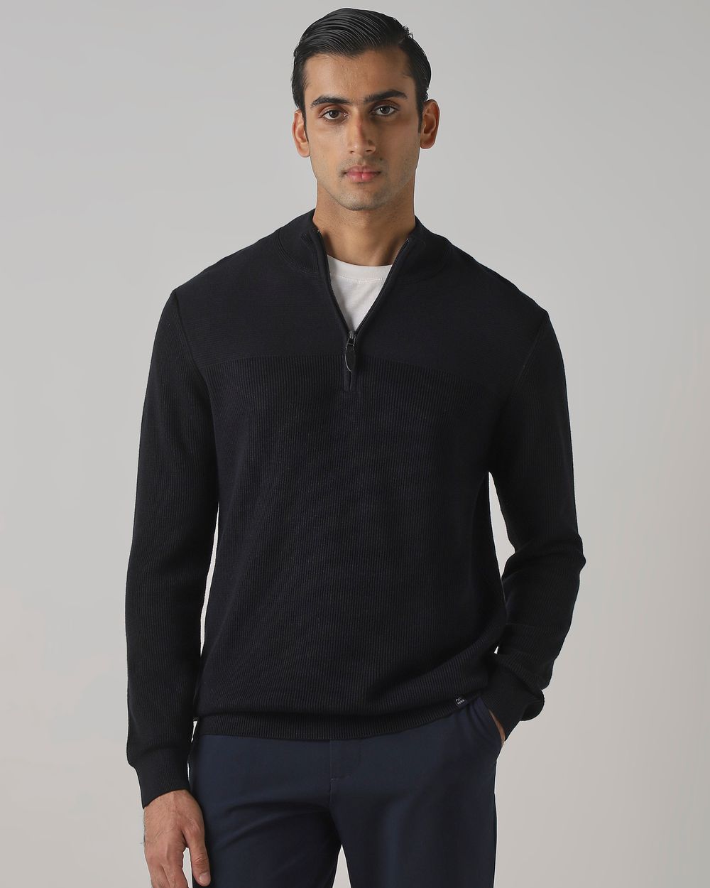 Navy Half Zip Slim Fit Sweater
