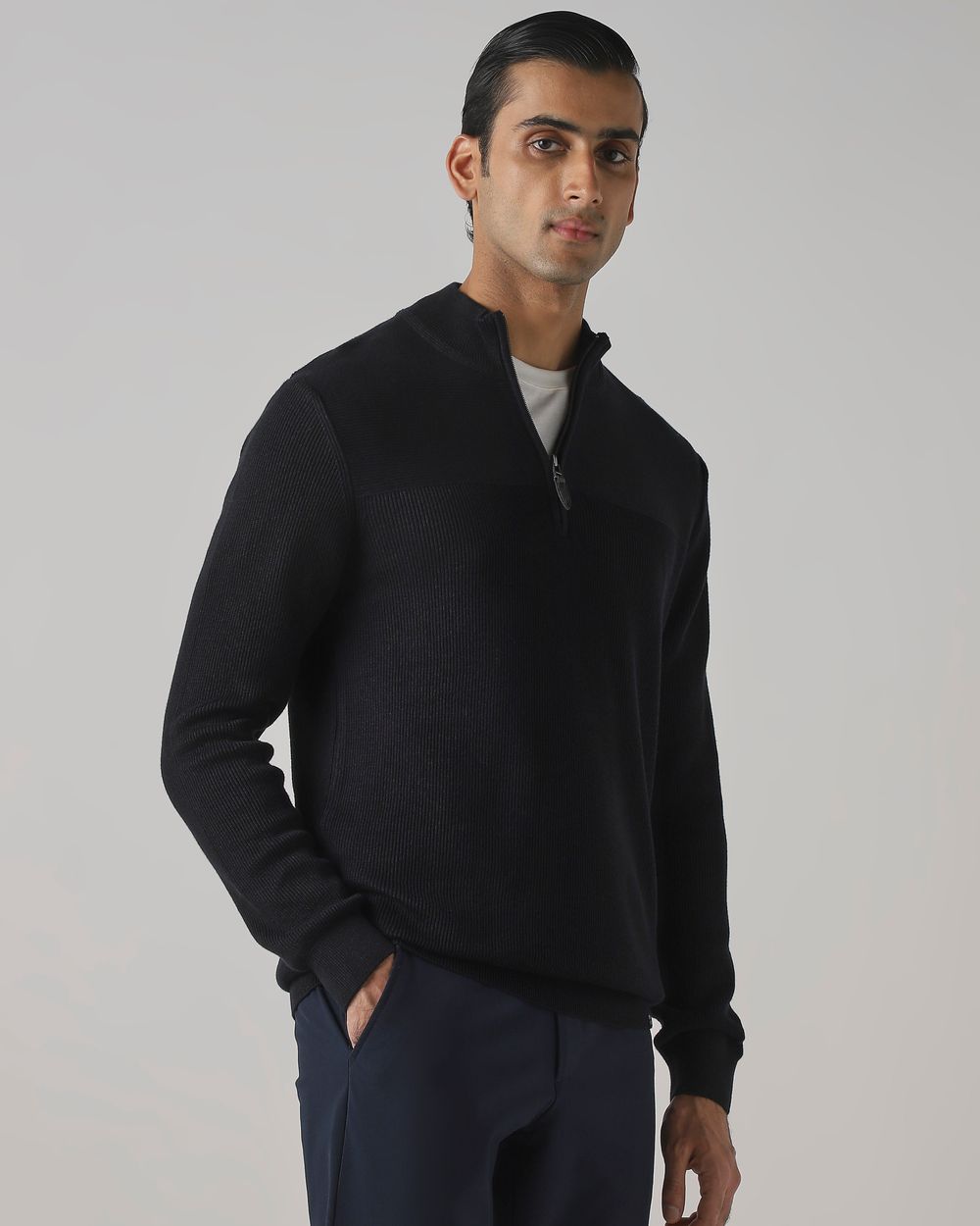 Navy Half Zip Slim Fit Sweater