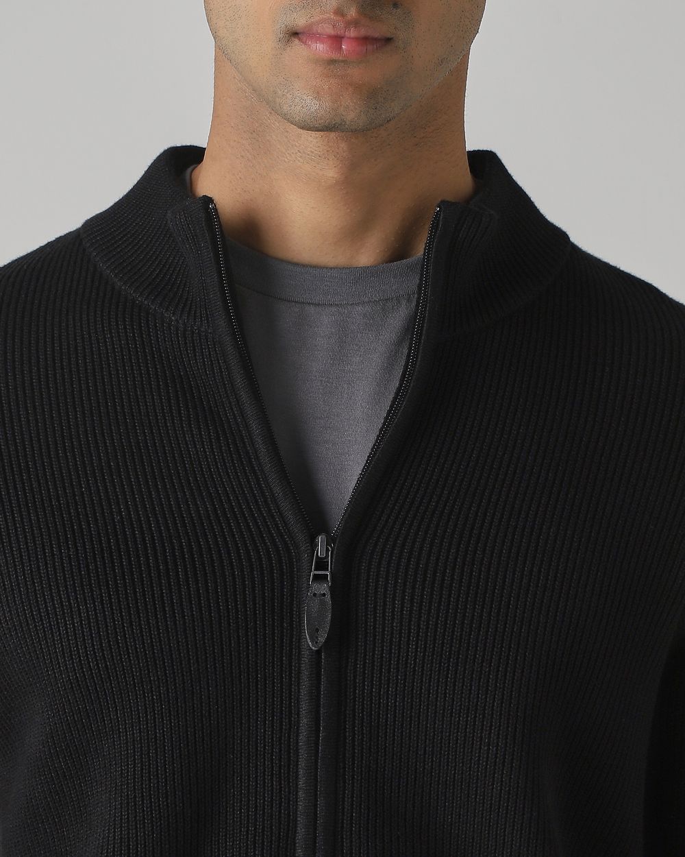 Black Zip Thru Slim Fit Sweater