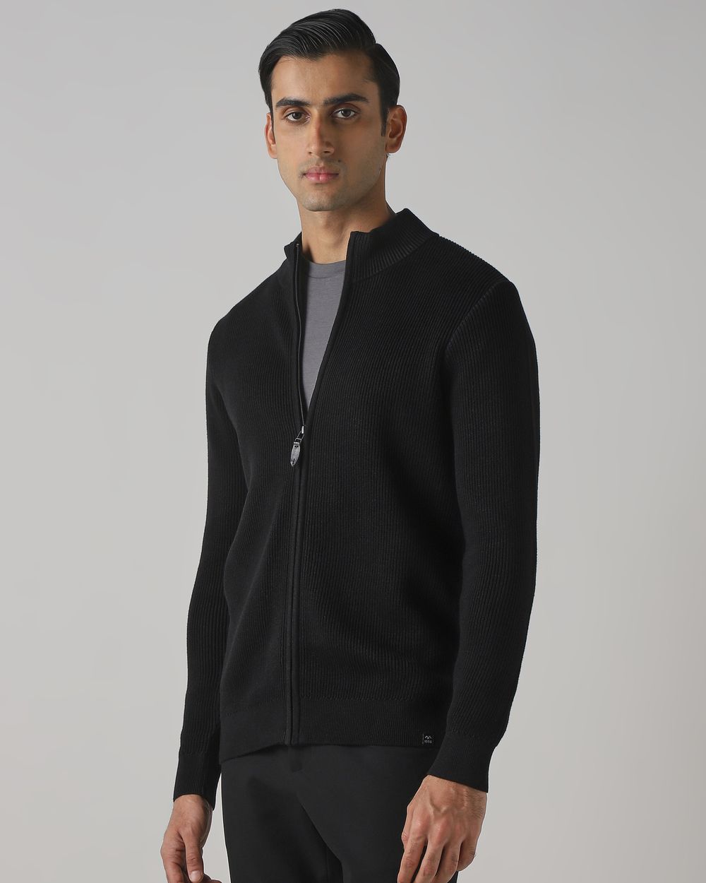 Black Zip Thru Slim Fit Sweater