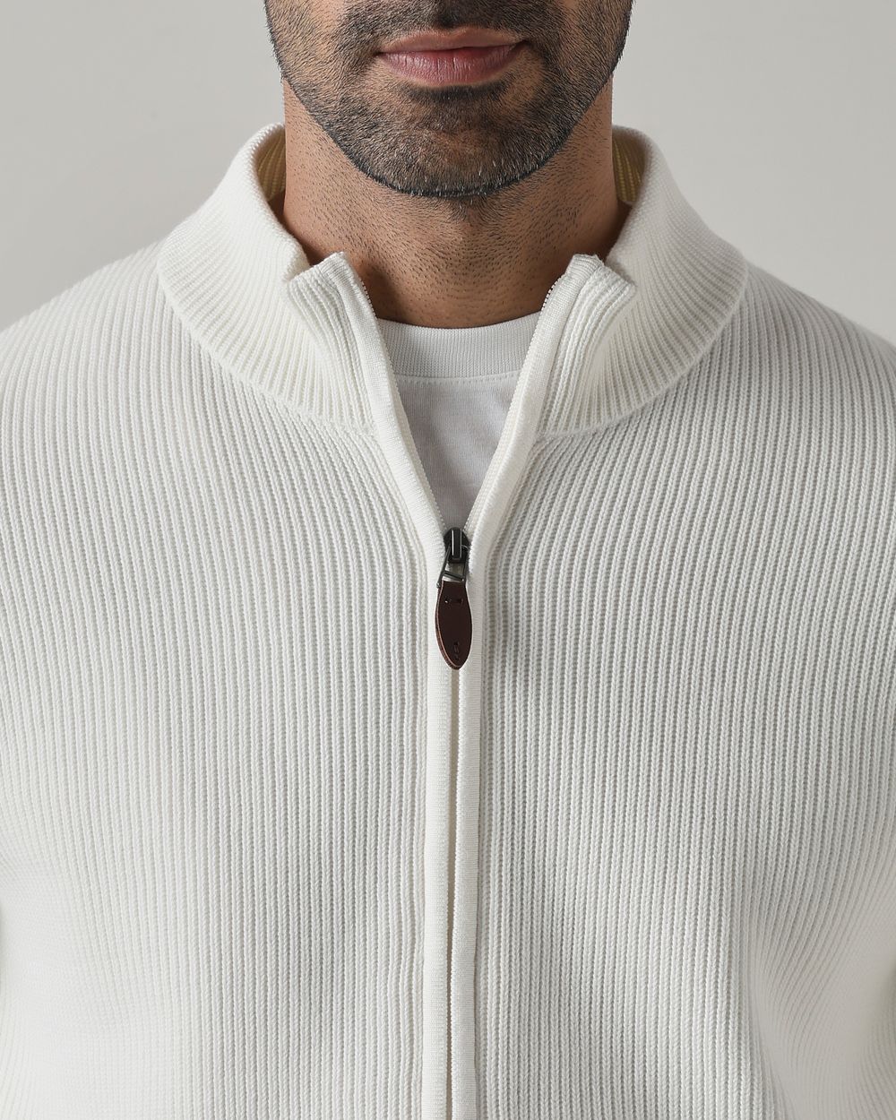 White Zip Thru Slim Fit Sweater