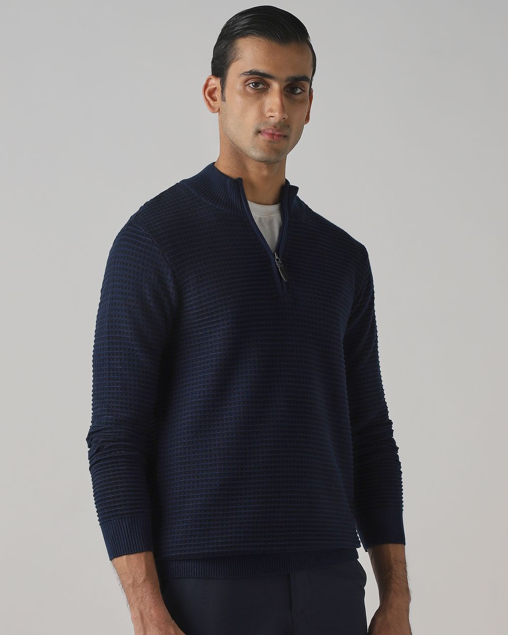 Navy Half Zip Slim Fit Sweater