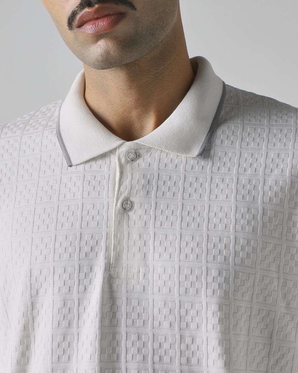 White Abstract Print Polo